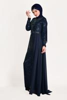 Tesettür giyim LACİVERT TÜL DETAYLI SİMLİ ABİYE ELBİSE T 24725