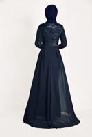 Tesettür giyim LACİVERT TÜL DETAYLI SİMLİ ABİYE ELBİSE T 24725