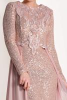 Tesettür giyim PUDRA TÜL DETAYLI SİMLİ ABİYE ELBİSE T 24725