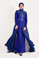 Tesettür giyim LACİVERT TÜL DETAYLI SİMLİ ABİYE ELBİSE T 24725