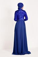 Tesettür giyim LACİVERT TÜL DETAYLI SİMLİ ABİYE ELBİSE T 24725