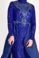 Tesettür giyim LACİVERT TÜL DETAYLI SİMLİ ABİYE ELBİSE T 24725