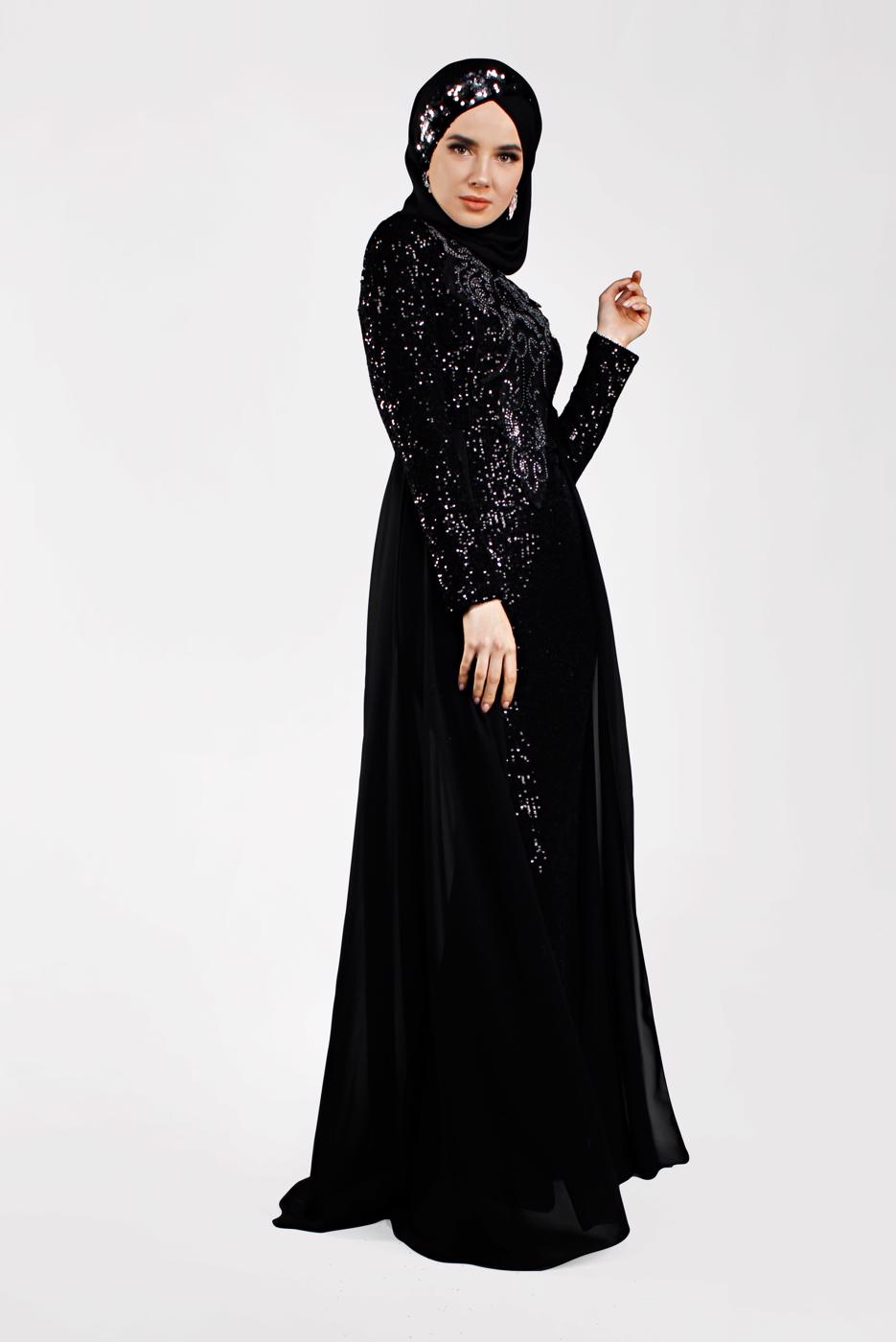 Hijab clothing BLACK Pelerine Sequined Evening Dress T 42725 