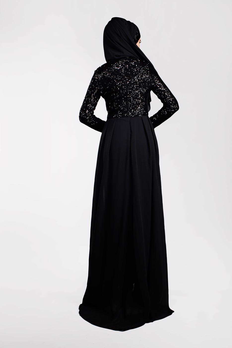 Hijab clothing BLACK Pelerine Sequined Evening Dress T 42725 