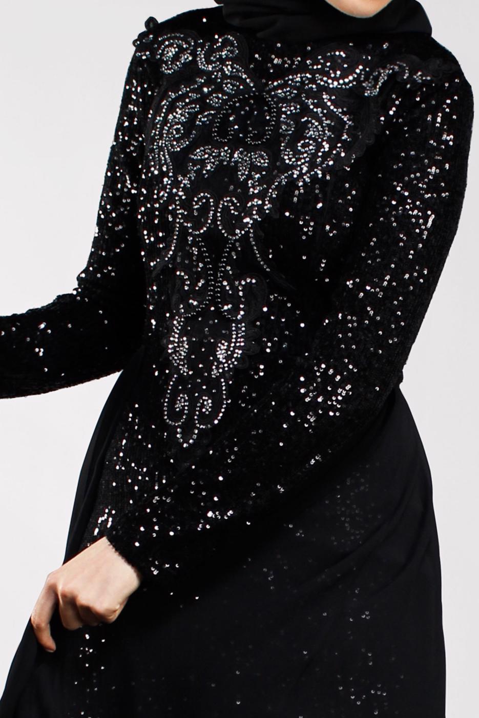 Hijab clothing BLACK Pelerine Sequined Evening Dress T 42725 