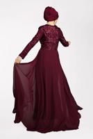 Tesettür giyim BORDO PELERİN GÖRÜNÜMLÜ PAYETLİ ABİYE ELBİSE 42725