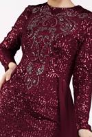 Tesettür giyim BORDO PELERİN GÖRÜNÜMLÜ PAYETLİ ABİYE ELBİSE 42725