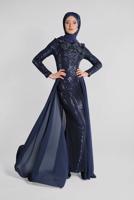 Hijab clothing NAVY BLUE Pelerine Sequined Evening Dress T 42725 