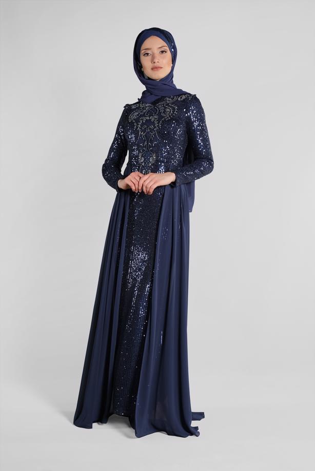 Vêtements hijab  Pelerine Sequined Evening Dress T 42725  - TRENDTESETTÜR