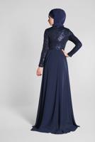 Hijab clothing NAVY BLUE Pelerine Sequined Evening Dress T 42725 