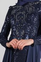 Hijab clothing NAVY BLUE Pelerine Sequined Evening Dress T 42725 