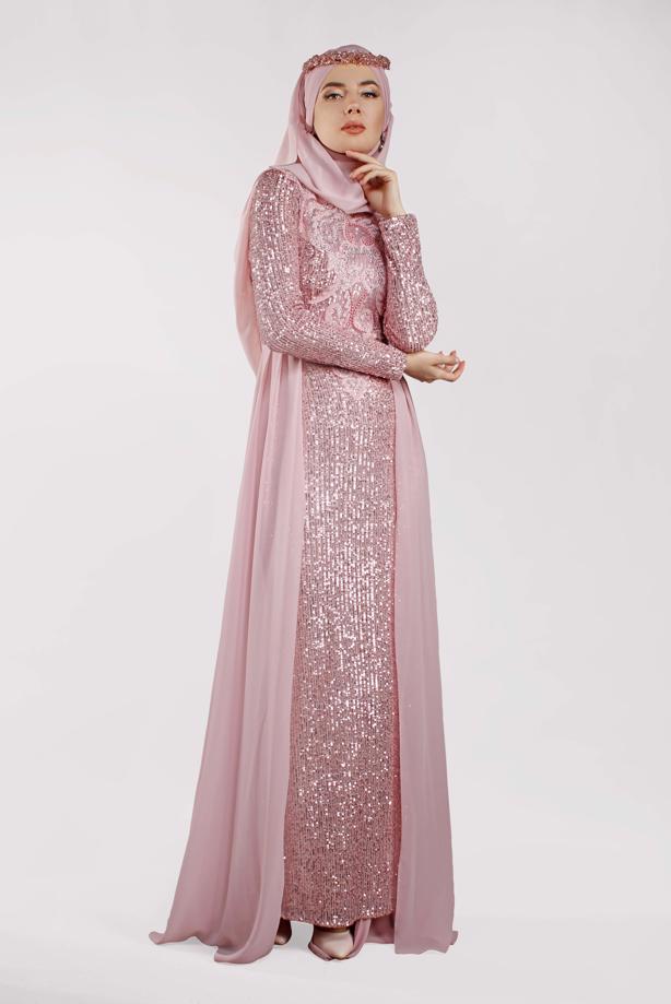 Vêtements hijab  Pelerine Sequined Evening Dress T 42725  - TRENDTESETTÜR