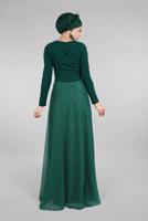 Hijab clothing GREEN Guipure Detailed Silvery Evening Dress T 53083 