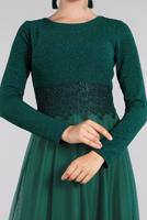 Hijab clothing GREEN Guipure Detailed Silvery Evening Dress T 53083 