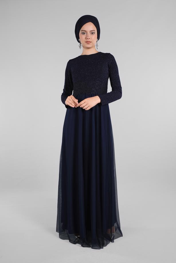 Hijab clothing  Guipure Detailed Silvery Evening Dress T 53083  - TRENDTESETTÜR