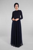 Tesettür giyim LACİVERT GÜPÜR DETAYLI SİMLİ ABİYE ELBİSE 53083