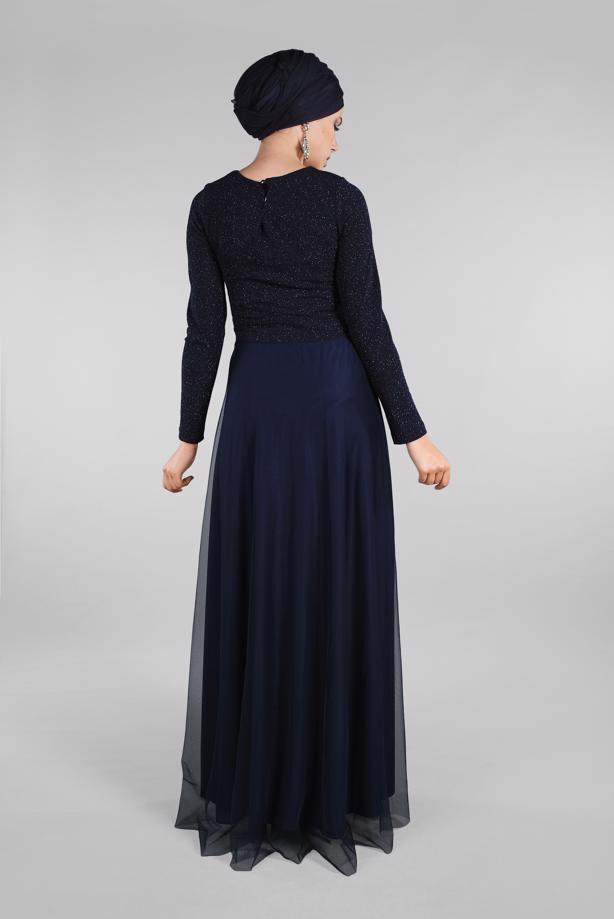 Hijab clothing  Guipure Detailed Silvery Evening Dress T 53083  - TRENDTESETTÜR