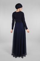 Hijab clothing NAVY BLUE Guipure Detailed Silvery Evening Dress T 53083 