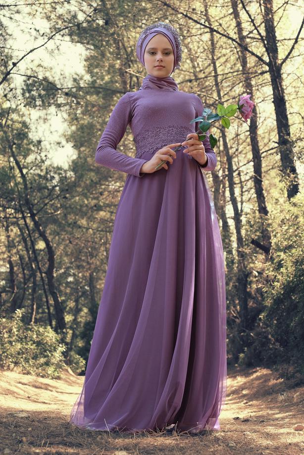 Hijab clothing  Guipure Detailed Silvery Evening Dress T 53083  - TRENDTESETTÜR