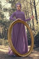 Hijab clothing PURPLE Guipure Detailed Silvery Evening Dress T 53083 