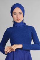 Hijab clothing NAVY BLUE Guipure Detailed Silvery Evening Dress T 53083 
