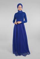 Hijab clothing NAVY BLUE Guipure Detailed Silvery Evening Dress T 53083 