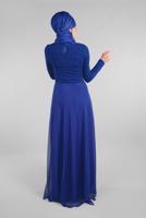 Hijab clothing NAVY BLUE Guipure Detailed Silvery Evening Dress T 53083 