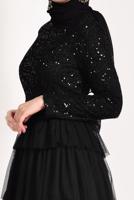 Tesettür giyim SİYAH FIRFIRLI TÜL ABİYE ELBİSE 53725 