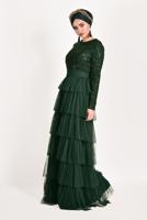 Tesettür giyim YEŞİL FIRFIRLI TÜL ABİYE ELBİSE 53725 