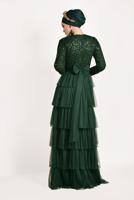 Tesettür giyim YEŞİL FIRFIRLI TÜL ABİYE ELBİSE 53725 