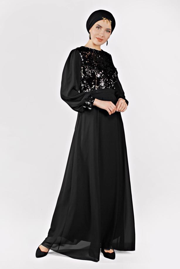 Tesettür giyim  PUL PAYETLİ ABİYE ELBİSE T 54293 - TRENDTESETTÜR