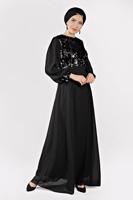 Tesettür giyim SİYAH PUL PAYETLİ ABİYE ELBİSE T 54293