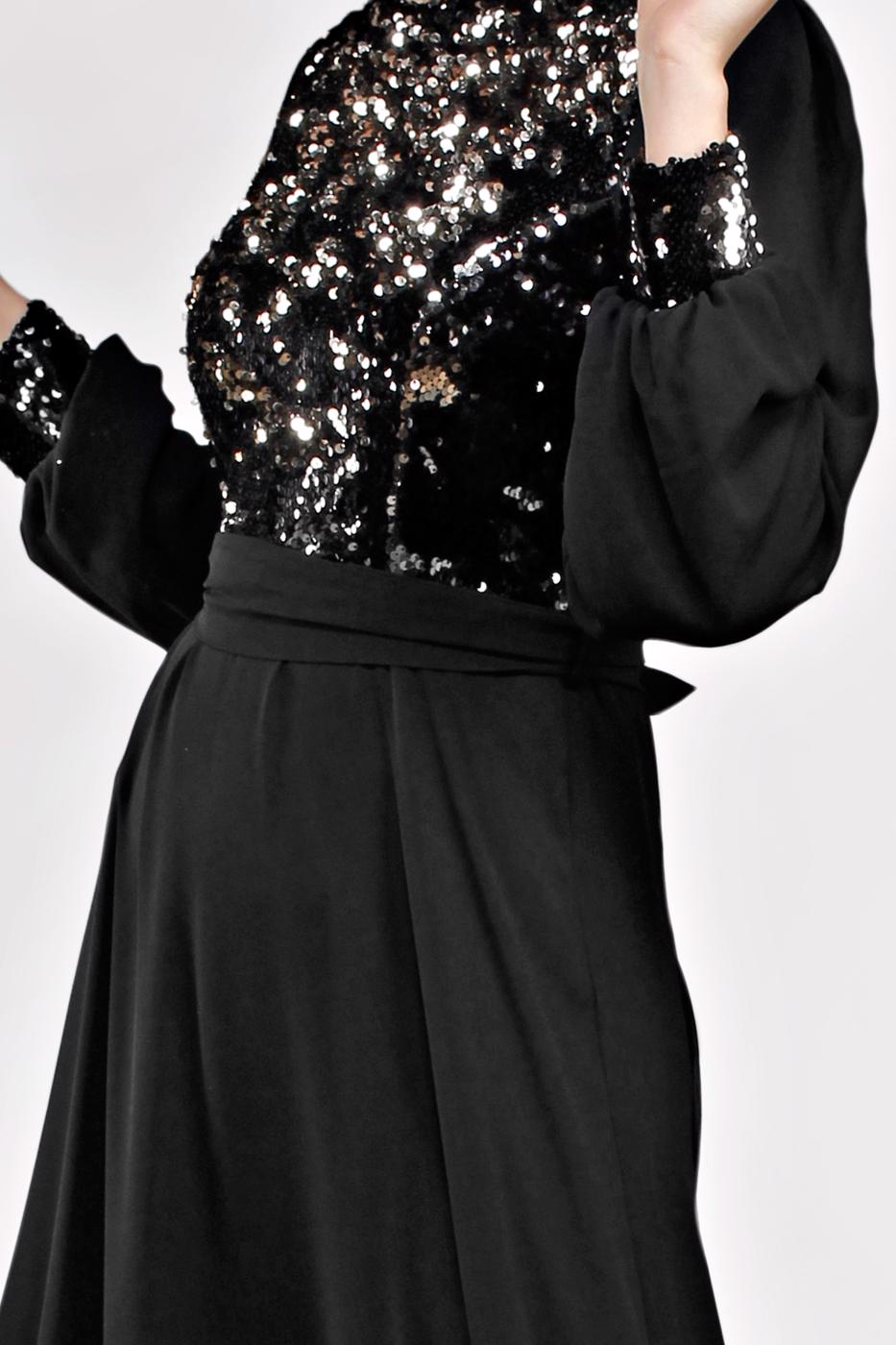 Tesettür giyim SİYAH PUL PAYETLİ ABİYE ELBİSE T 54293