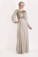Hijab clothing BEIGE Sequined Evening Dress T 54293 