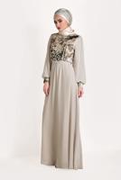Hijab clothing BEIGE Sequined Evening Dress T 54293 