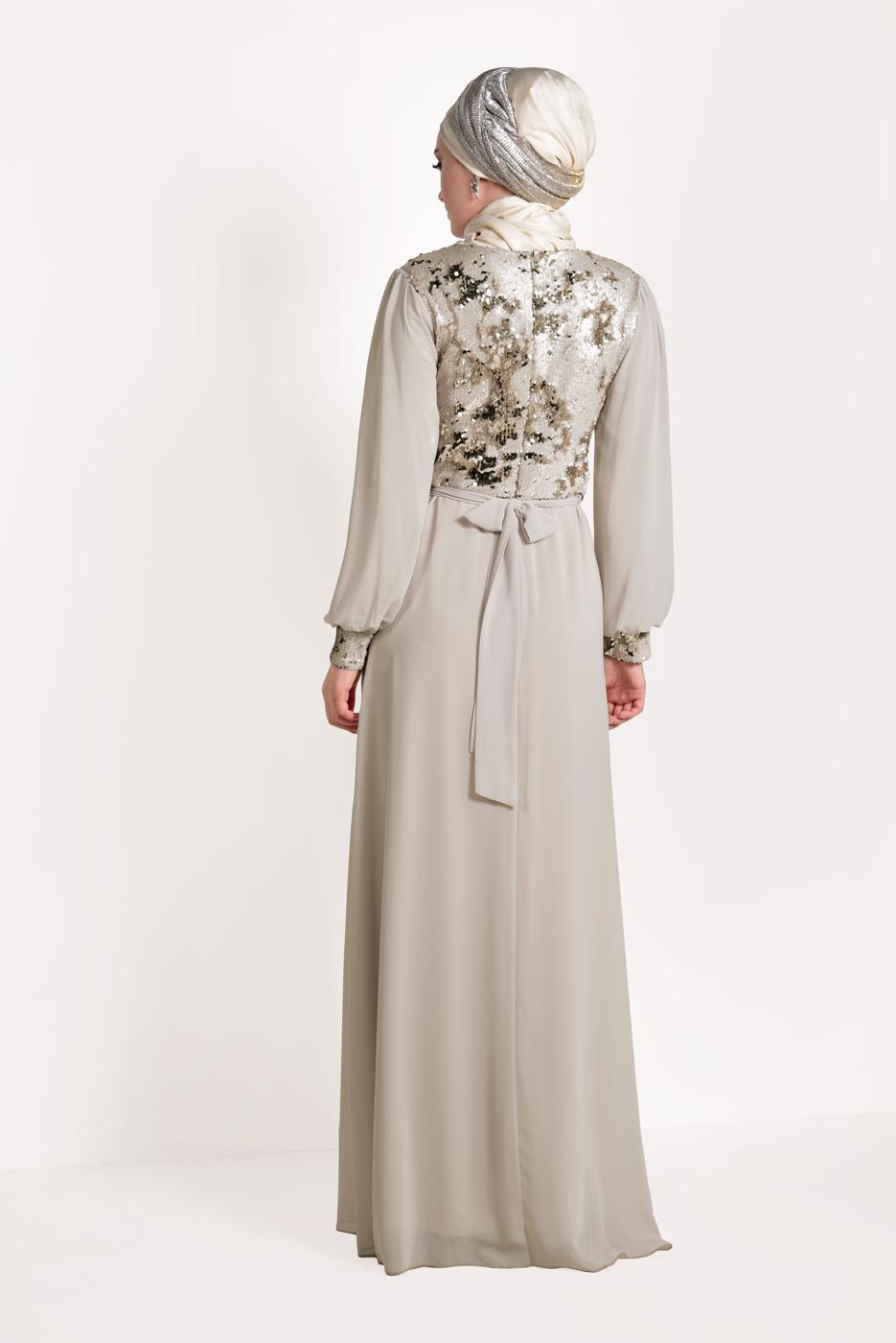 Hijab clothing BEIGE Sequined Evening Dress T 54293 