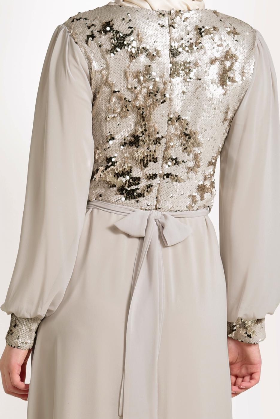 Hijab clothing BEIGE Sequined Evening Dress T 54293 
