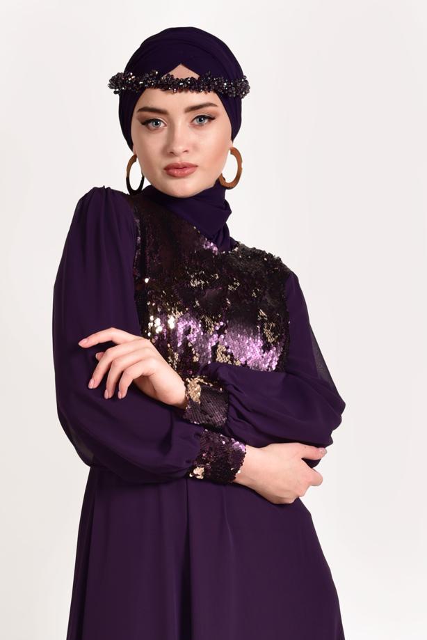 Hijab clothing  Sequined Evening Dress T 54293  - TRENDTESETTÜR