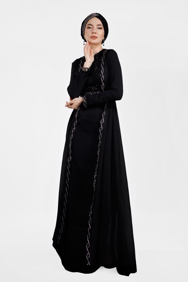 Vêtements hijab  Stoned Guipure Detailed  Evening Dress T 61725 - TRENDTESETTÜR