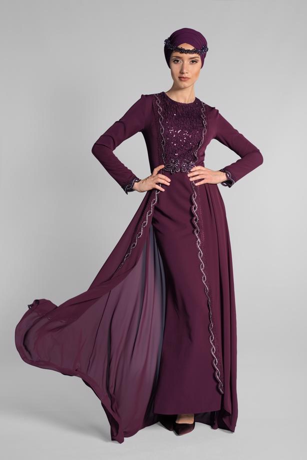 Vêtements hijab  Stoned Guipure Detailed  Evening Dress T 61725 - TRENDTESETTÜR