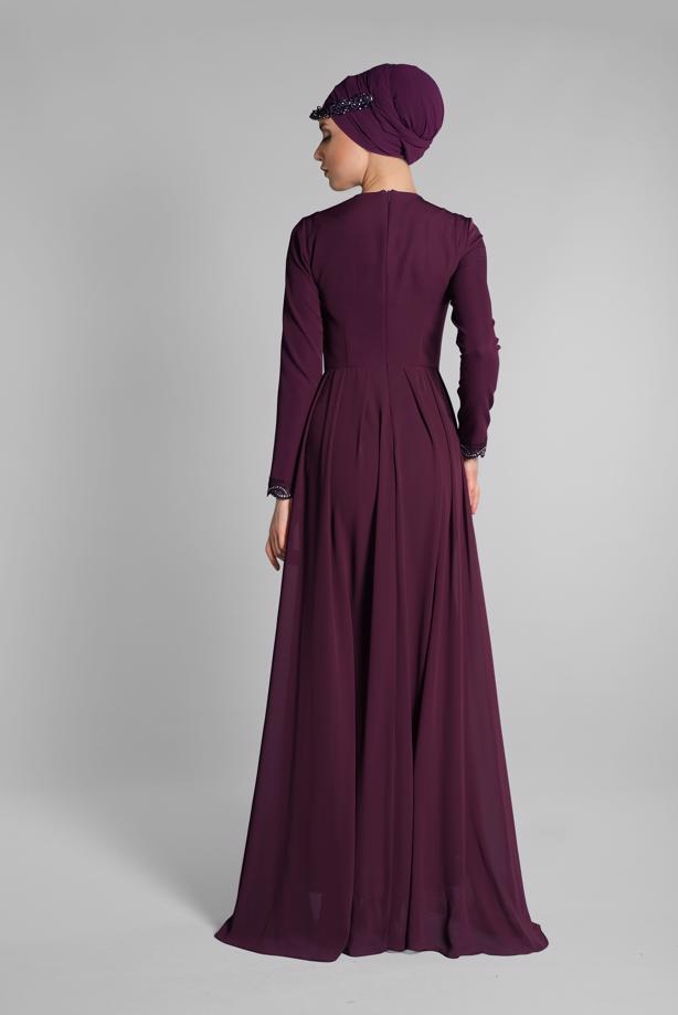 Vêtements hijab  Stoned Guipure Detailed  Evening Dress T 61725 - TRENDTESETTÜR