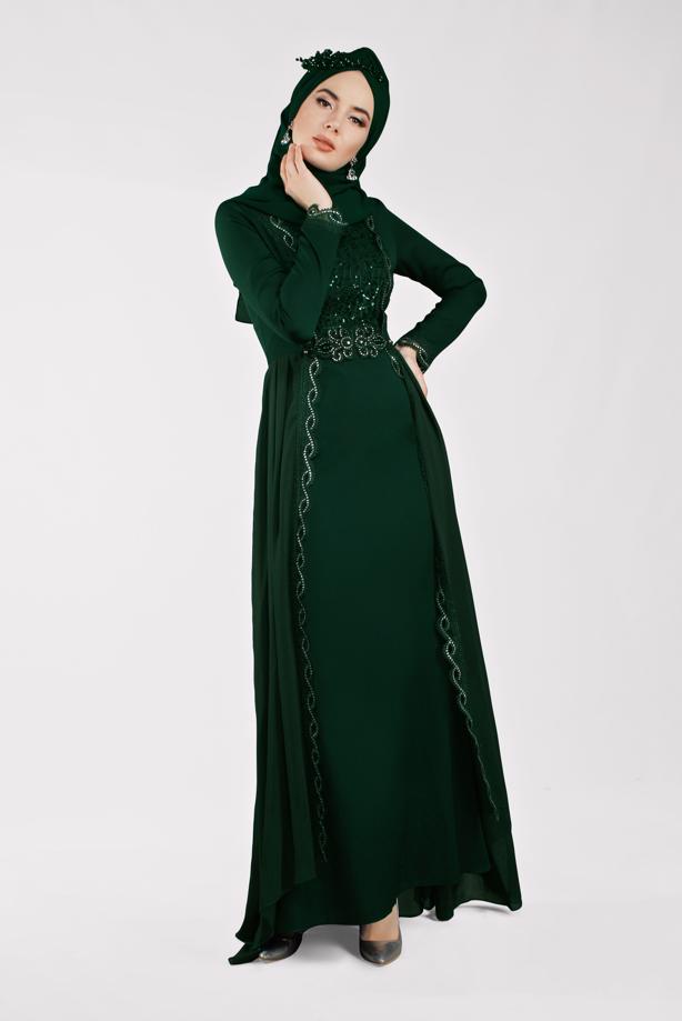 Vêtements hijab  Stoned Guipure Detailed  Evening Dress T 61725 - TRENDTESETTÜR