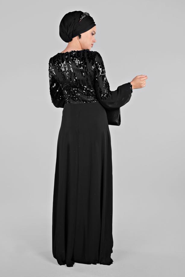 Hijab clothing  Voluminous Sleeve Sequined Evening Dress T 63393  - TRENDTESETTÜR