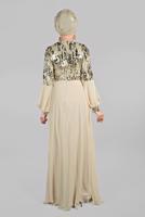 Hijab clothing BEIGE Voluminous Sleeve Sequined Evening Dress T 63393 