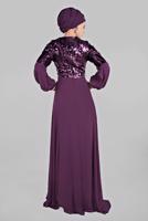 Hijab clothing PURPLE Voluminous Sleeve Sequined Evening Dress T 63393 