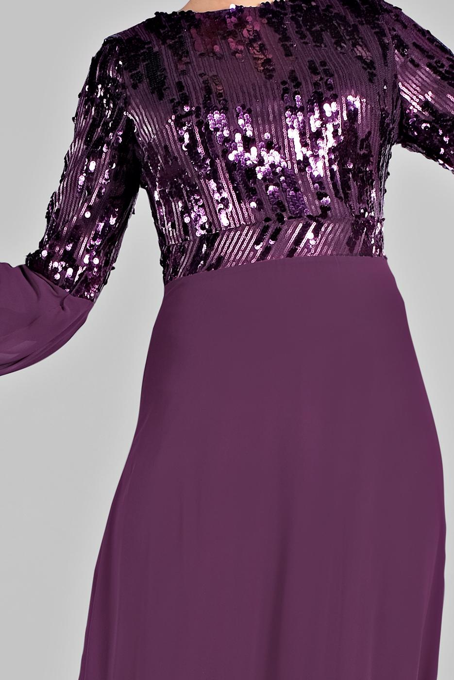 Hijab clothing PURPLE Voluminous Sleeve Sequined Evening Dress T 63393 