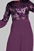 Hijab clothing PURPLE Voluminous Sleeve Sequined Evening Dress T 63393 