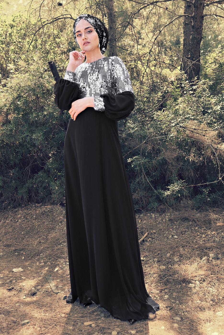 Vêtements hijab NOIR Robe de Soirée T 63393 