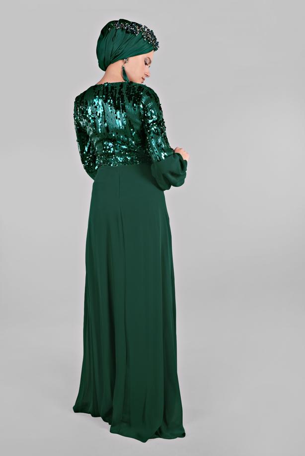 Hijab clothing  Voluminous Sleeve Sequined Evening Dress T 63393  - TRENDTESETTÜR