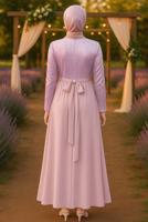 Tesettür giyim PUDRA PUL PAYETLİ ŞİFON ABİYE ELBİSE T 63706 